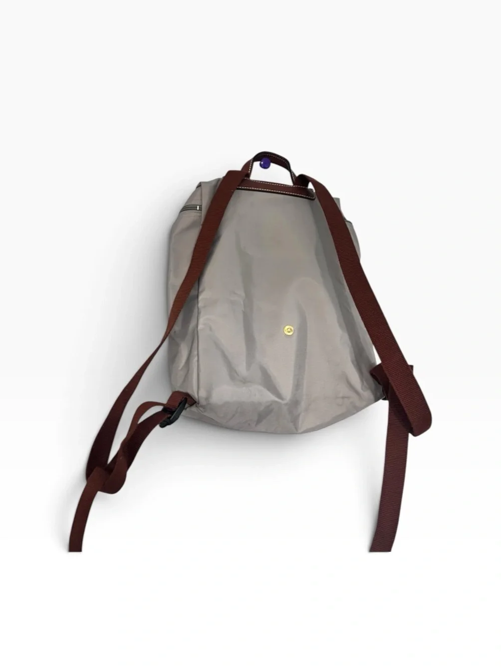 Longchamp Gray Backpack with Brown Trim and Straps medium